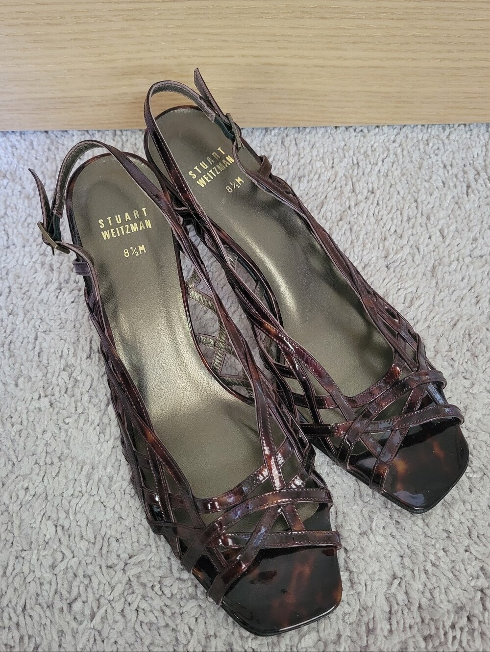 Stuart Weitzman Brown Tortoise Patent Leather Slingback Heels